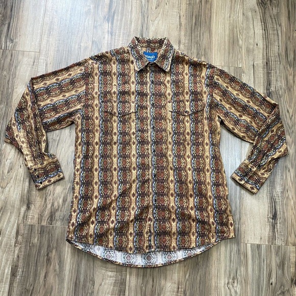 Men's Western Pearl Snap Aztec Print Shirt-MPS110S-1140